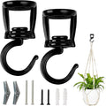 Mkono Ceiling Hooks for Hanging Plants, Heavy Duty Metal Plant Hanger for Drop Ceiling, Swag Hook for Hanging Planters, Lights, Birdfeeders, Indoor Outdoor Decorative Screw-in Hooks (Black 2 Pack)