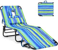 GYMAX Tanning Chair, 350lbs Beach Lounge Chair with Face Hole, Washable Pillow & Carry Strap, Adjustable Folding Chaise Lounge, Layout Chair for Outside, Patio, Poolside, Lawn (1, Stripe)
