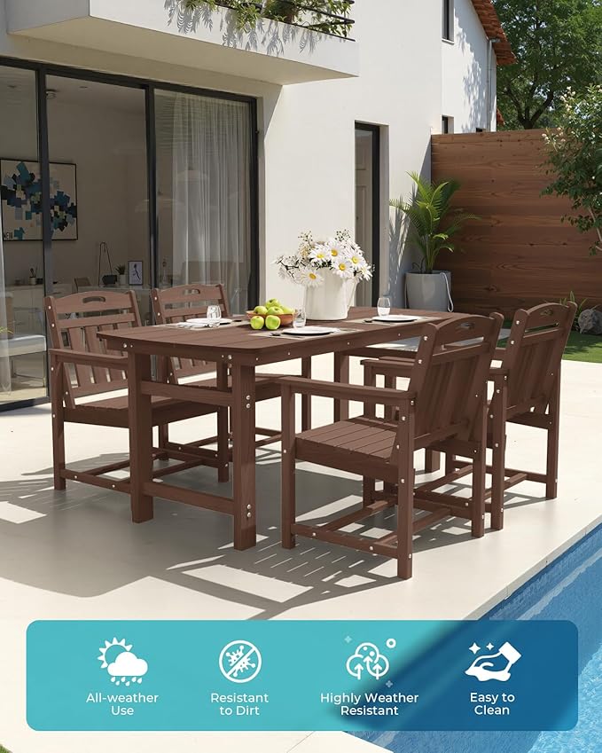 Ciokea HDPE Outdoor Patio Dining Chairs Set of 2, All-Weather Porch Chair with Wide Seat, Durable Outdoor Furniture for Backyard, Garden, Lawn & Poolside, Brown