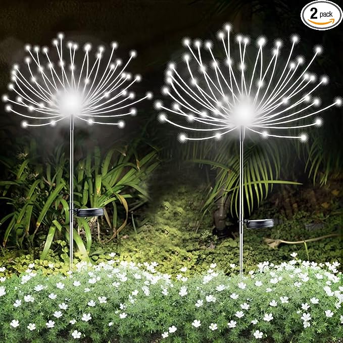 2 PCS Solar Firework Light, Outdoor Solar Garden Decorative Lights 120 LED Powered 40 Copper Wires String DIY Landscape Light for Walkway Pathway Backyard Christmas Decoration Parties (Cool White)