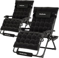 UDPATIO Oversized Zero Gravity Chair Set of 2, 33In XXL Patio Reclining Chair with Cushion, Outdoor Folding Recliner with Pillows|Cup Holder|Foot Rest|Padded Headrest, Black, Support 500LB
