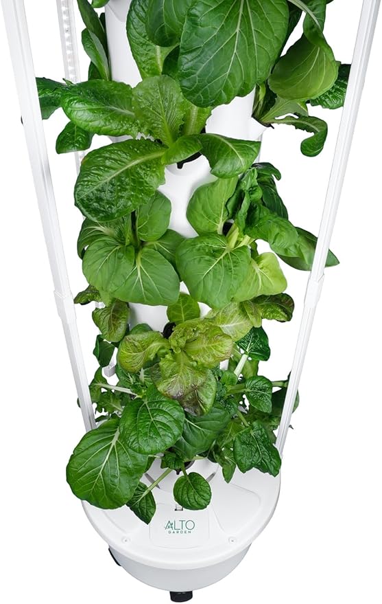 GX Hydroponic Tower | Vertical Planter Tower | Hydroponics Growing System Kit | Food Grade with 24 Net Pots (with LED Grow Lights)