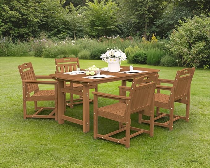 Ciokea Outdoor Patio Dining Chair Set of 2, HDPE Porch Chairs for Dining Table, All-Weather Durable Outdoor Furniture for Backyard, Poolside, Lawn & Garden, Teak