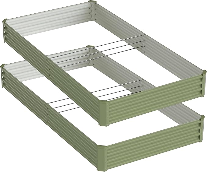 2PCS 8x4x1FT Galvanized Raised Garden Bed, Galvanized Planter Raised Garden Boxes Outdoor, Large Metal Raised Garden Beds for Vegetables-Green