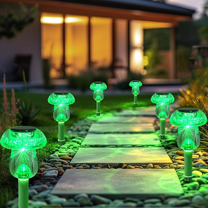 Solar Lights Outdoor, St Patricks Day 8 Pack Mushroom Landscape Lights Waterproof, Solar Powered LED Lighting for Garden Yard Path Pathway Lawn Walkway Driveway Backyard Decor (Green)