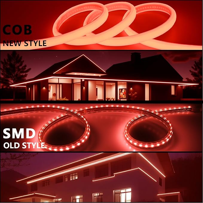 AC 110V COB LED Strip Lights Outdoor Waterproof 65.6ft, Red Super Bright 200W LED Rope Light, IP65 Flexible Cuttable, for Bedroom Garden Commercial House Gaming Room Decor