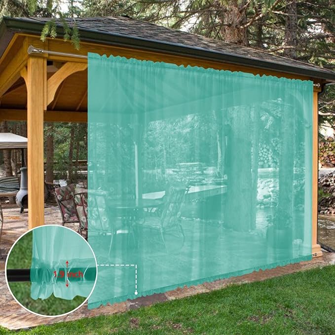 SpaceDresser Waterproof Outdoor Sheer Curtains for Patio - 2 Panels Rod Pocket Indoor Voile Sheer Curtain for Living Room,100W x 96L inch, Turquoise