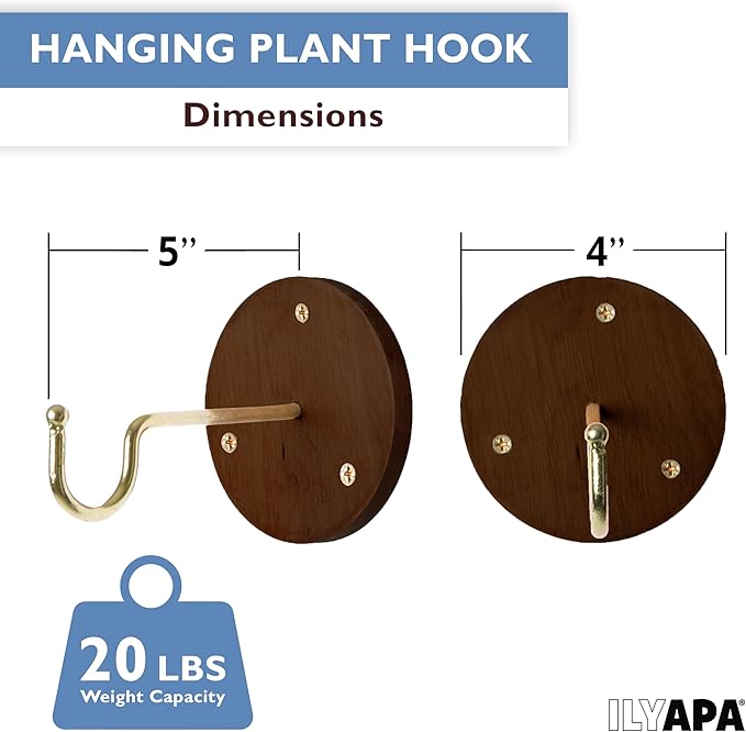 Ilyapa 3 Pack Metal Wall Plant Hangers - 5 Inch Plant Hanger for Indoor - Rustic Brass Finish Hooks for Hanging Plants, Baskets, and Macrame - Indoor Hangers for Plants, Lanterns or Wind Chimes