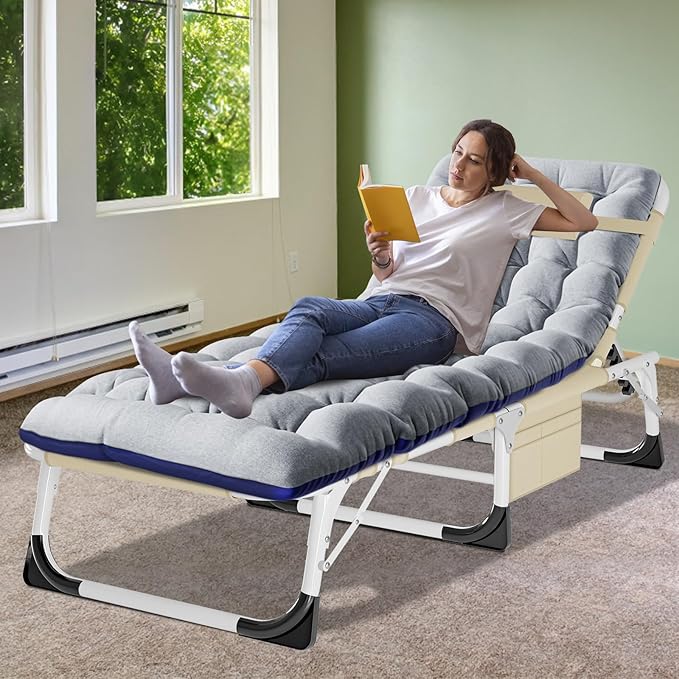 ABORON 3-in-1 Sun Tanning Chair – Oversized Folding Chaise Lounge with Mat, Pillow & Face Hole, 5-Position Adjustable for Beach, Pool, Lawn, or Patio Use