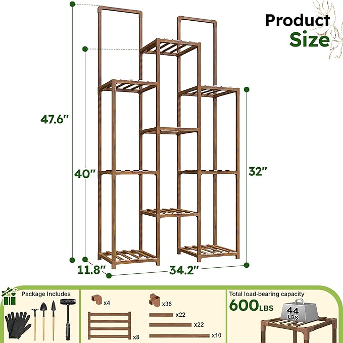 EnHomee Plant Stand Indoor Wood Plant Stand Outdoor Plant Shelves for Multiple Plants Stands with 11-16 Potted for Living Room Patio Balcony Yard Garden 34.2''W×11.8''D×47.4''H