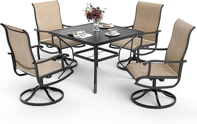 Pamapic Textilene Outdoor Dining Chair 1 Piece, Perfect for Garden, Backyard, Poolside, Patio, Beige