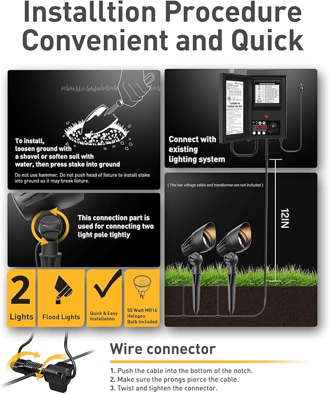 Malibu Landscape Lighting Outdoor 50W Spotlight Waterproof Halogen Floodlight Low Voltage Lights 380Lumen Warm White with Stake for Garden Yard Pathway Lawn Driveway Outdoor Lighting 8301-9601