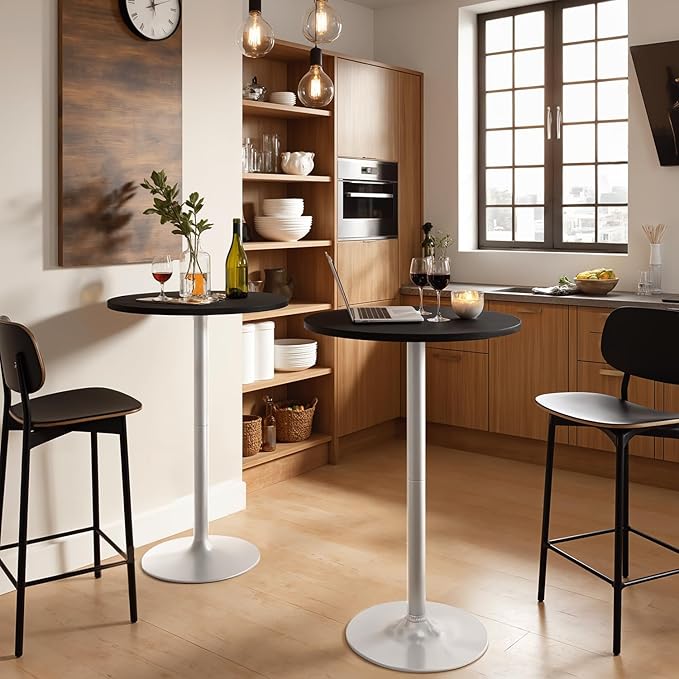Furmax Bistro Pub Table Round Bar Height Cocktail Table for Home Bar, Small Round Bar Tables for Party, Dining Room, Living Room and Wedding, Metal Base MDF Top Obsidian, 40.6 Inch Height (2, Black-2)