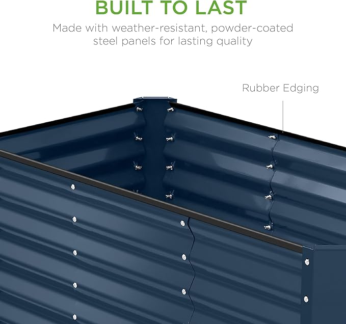 Best Choice Products 4x2x2ft Outdoor Metal Raised Garden Bed, Deep Root Box Planter for Vegetables, Flowers, Herbs, 119 Gallon Capacity, 100% Non Toxic Materials - Navy