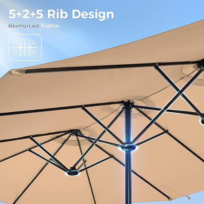 SUPERJARE 13FT Outdoor Umbrella for Patio, Double sided Pool Umbrellas with Fade Resistant Canopy, Large Table Umbrella for Deck, Market, Backyard - Beige
