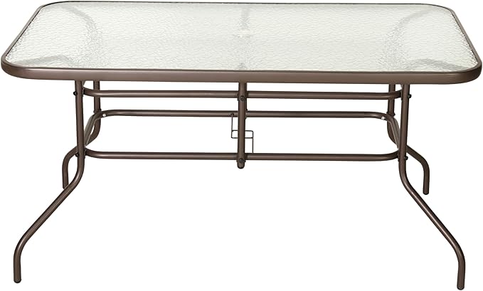 Flash Furniture Tory 31.5" x 55" Rectangular Tempered Glass Metal Table with Umbrella Hole, Bronze