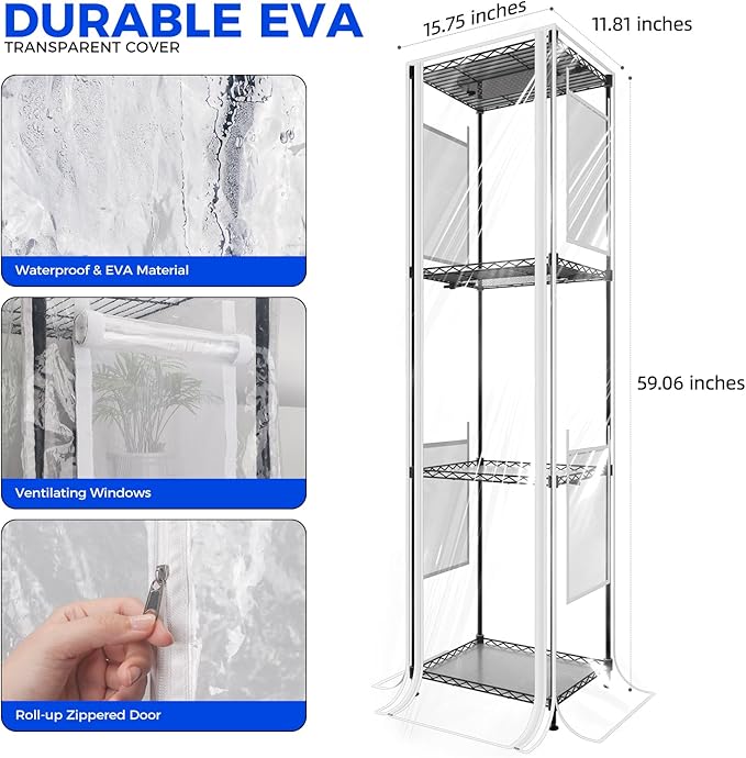 Barrina CX83Z Indoor Greenhouse with Grow Light, 4-Tier Corner Plant Stand, 30W Full Spectrum Growing Light Panels, Mini Greenhouse with Tent for Seed Starting, 3/6/12h Timer, 15.7 x 11.8 x 59.1IN