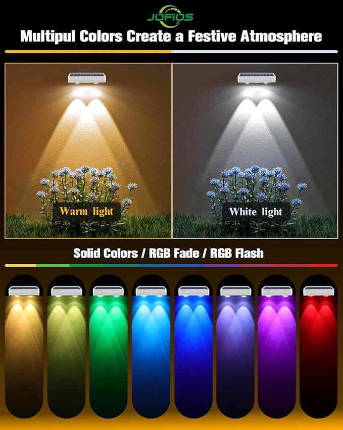 Solar Fence Lights 8 Pack, 50 Lumens Outdoor Fence Solar Lights with 12 Modes RGB Color Glow LED Solar Lights Outdoor Waterproof for Patio, Backyard, Deck, Fence, Railing. （White Shell）