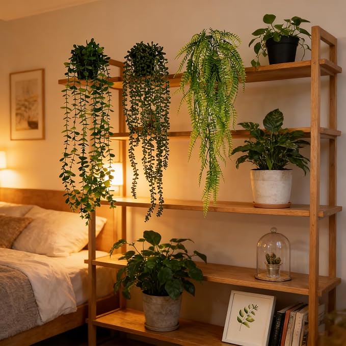 4 Pack Artificial Plants Wall Hanging Fake Plants Indoor for Shelf Boho Faux Eucalyptus Ivy Vine House Plants for Living Room Wall Backdrop Outdoor Decor