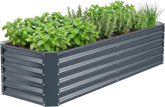ZORMY 6×2×1.4ft Galvanized Raised Garden Bed Kit, Metal Planter Boxes Outdoor, High Raised Beds for Vegetables, Fruits, and Flowers - IronGrey