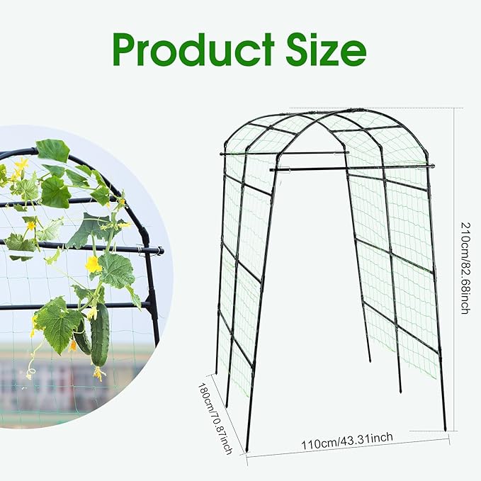 Lalahoni Garden Arch Trellis for Climbing Plants Outdoor, 7.8 Feet Tall Metal Large Archway Arbor Trellis Vine Plant Vegetables Squash Pumpkin Peas Beans Cucumber for Garden Raised Bed, Black