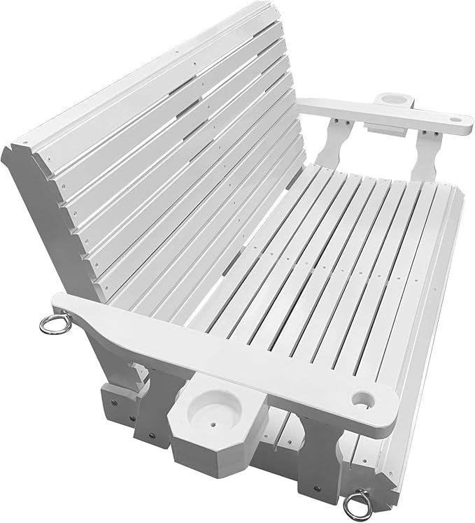 Wooden Porch Swing 2-Seater, Bench Swing with Cupholders, Hanging Chains and 7mm Springs, Heavy Duty 800 LBS, for Outdoor Patio Garden, Pure White, 4 FT Extra Large