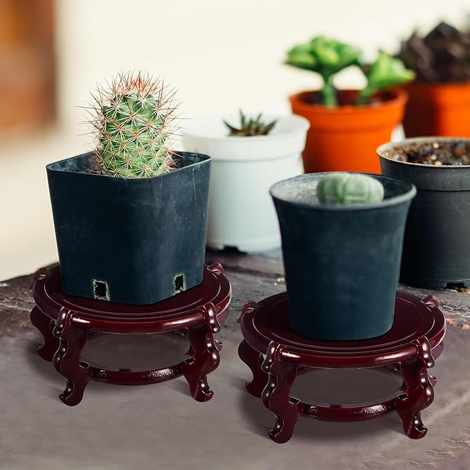 Geetery 2 Pcs 4 to 12 in Wooden Plant Stands Indoor Chinese Oriental Plant Stand for Vase Fishbowl Flower Pot Lamp Redwood Base Vintage Display Rack Decor(6 Inch)