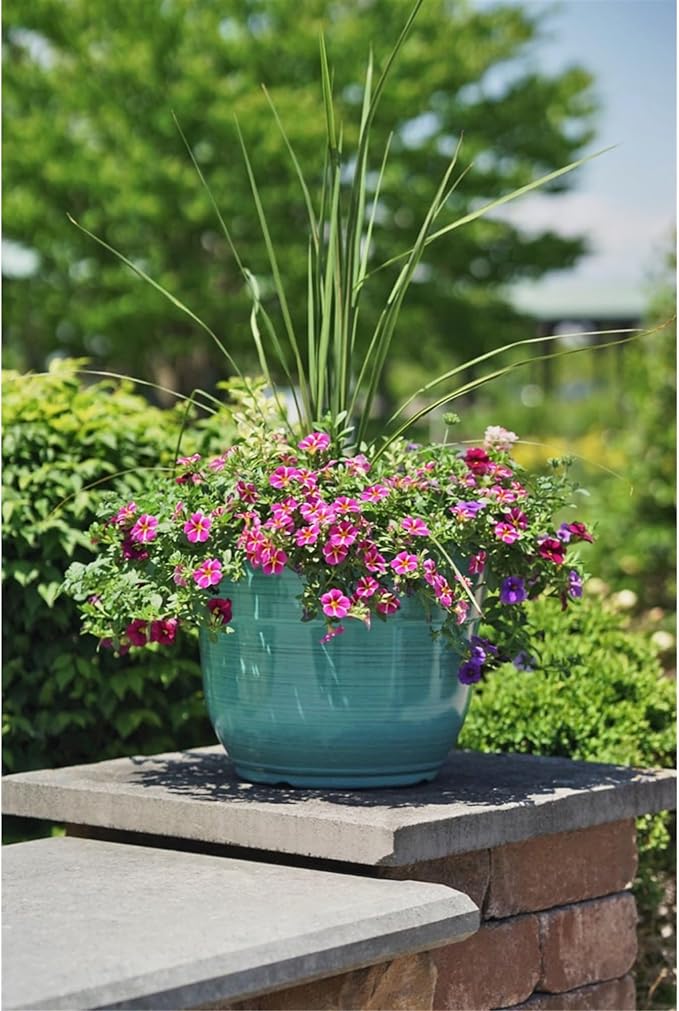 Garden Elements Indoor/Outdoor Glazed Brushed Happy Plastic Planter, Large, Dark Aqua, 15"