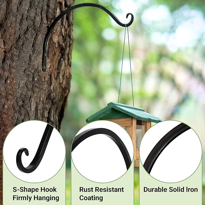 Mkono 8 Inch Plant Hangers Hanging Plant Bracket Wall Post Hooks Indoor Outdoor for Flower Pot Basket, Bird Feeder, Wind Chime, Lanterns, 2 Pcs, Black