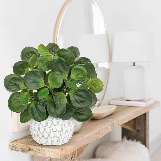 13" Artificial Plants Indoor Small Fake Plant in White Ceramic Pot, Silk Plants for Home Decor Indoor, Faux Potted Plant for Shelves, Desks, Home, Room, Office, Bedroom, Entryway, Tabletop Decor