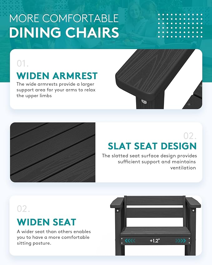 SERWALL 9-Piece Outdoor Dining Set, 60" - 83" Expandable Outdoor Dining Table and 8 HDPE Chairs, All Weather HDPE Outdoor Furniture Set for Backyard, Garden, Black