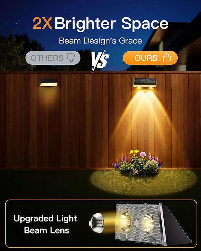 Solar Fence Lights Outdoor, 12 Pack IP65 Waterproof Fence Lights Solar Powered with Ultra-Bright LED Lens, 9 Color Modes, 12+ Hours Steady Glow for Deck/Backyard/Patio/Pool/Wall - Black
