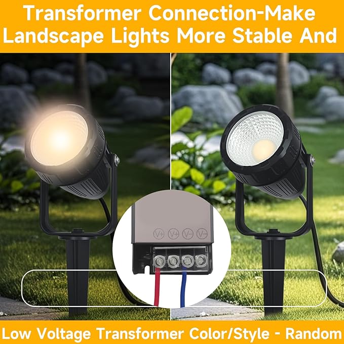 Low Voltage Safety Landscape Lights Outdoor: 7W 840LM LED Landscape Lighting with Connectors & Transformer for Tree Garden Yard Pathway | 24V Warm Yellow 3000K Spotlights | IP65 Waterproof | 12 Pack