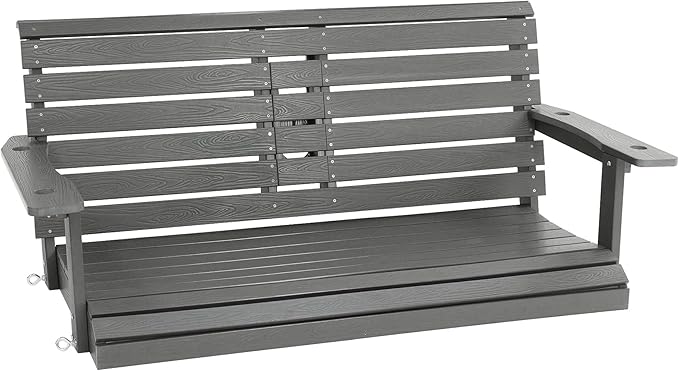 Poly Lumber 2-Seat Porch Swing, HIPS 4.5-Feet Bench Swing with Foldable Cup Holders,18/8 Stainless Steel Hardware, High Backrest and Deep Contoured Seat (Deep Gray, 4.5-feet)