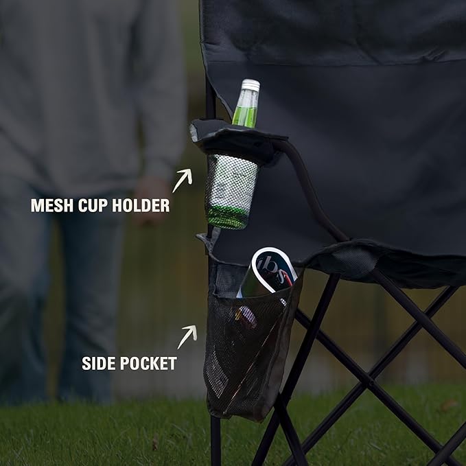 Coleman Portable Camping Chair with 4-Can Cooler, Cushioned Seat & Back with Side Pockets & Cup Holder, Carry Bag Included, Great for Camping, Tailgating, Firepits, Patio, & More