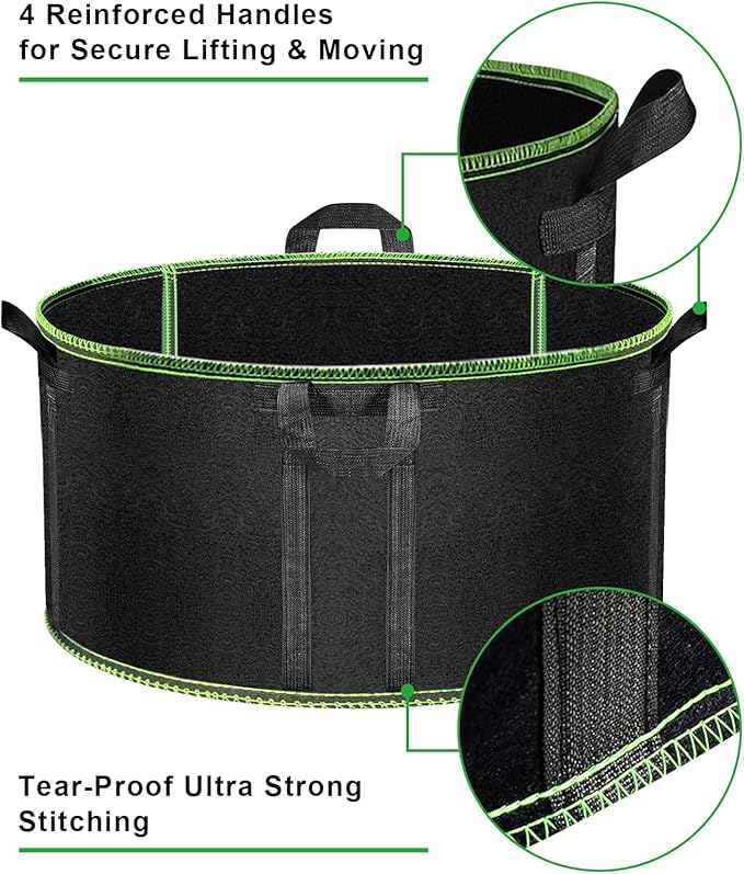 50 Gallon Large Grow Bags 3 Pack - 320G Thickened Nonwoven Aeration Planter with Reinforced Handles, Heavy Duty Black Cloth Pots for Garden Outdoor Large Plants Vegetables Flowers