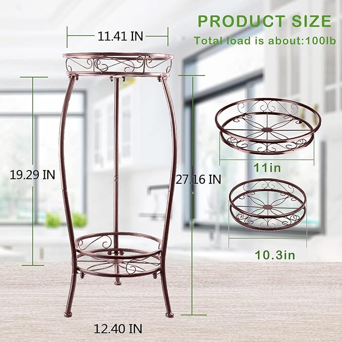 MOCORY Plant Stand Indoor Outdoor 2 Tier 27" Tall Metal Potted Holder Rack Flower Pot Stand Heavy Duty Plant Shelf Rustproof Iron Multiple Plant Round Supports Rack for Planter Corner Garden Balcony