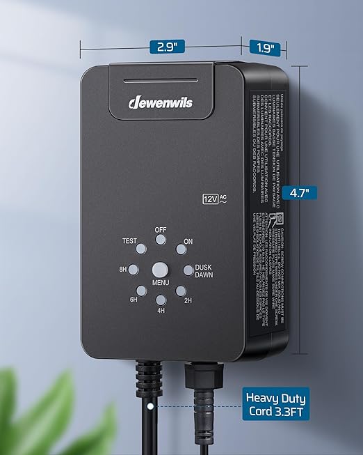 DEWENWILS 60W Low Voltage Landscape Transformer, 120V AC to 12V AC Outdoor Landscape Lighting, Dusk to Dawn Sensor & Timer, Weatherproof Low Voltage Transformer for Spotlights, Garden, Pathway