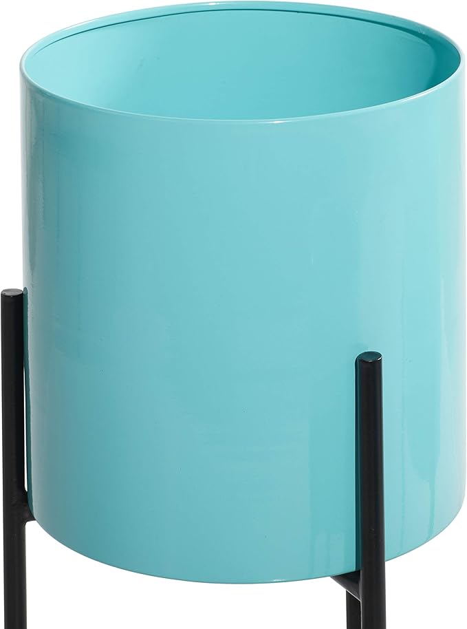 Deco 79 Metal Indoor Outdoor Planter Minimalistic Large Planter Pot with Black Removable Stand, Set of 3 Planters 12", 14", 18"H, Teal