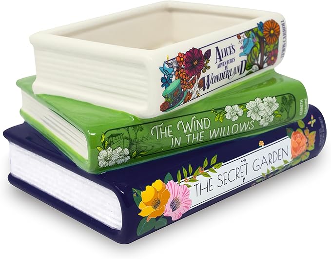 Steel Mill & Co Original Small Book-Shaped Decorative Planter, Ceramic Planter for Home Decor, Cute Bookshelf Accent, Unique Planter for Book Lovers, Alice/Wind in the Willows/Secret Garden