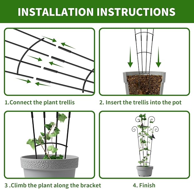 4 Pack 30 InchTaller Plant Trellis for Potted Climbing Plants Indoor,Expandable Metal Garden Trellis for Climbing Plants, Flowers Vine Ivy, Sturdy Houseplant Support for Potted Plants with Ties
