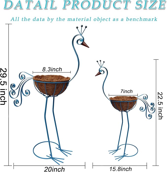 Metal Peacock Planter with Fiber Basket -Garden Bird Planters for Outdoor Indoor Lawn,Yard,Porch,Patio, Garden Decorations（Set of 2）