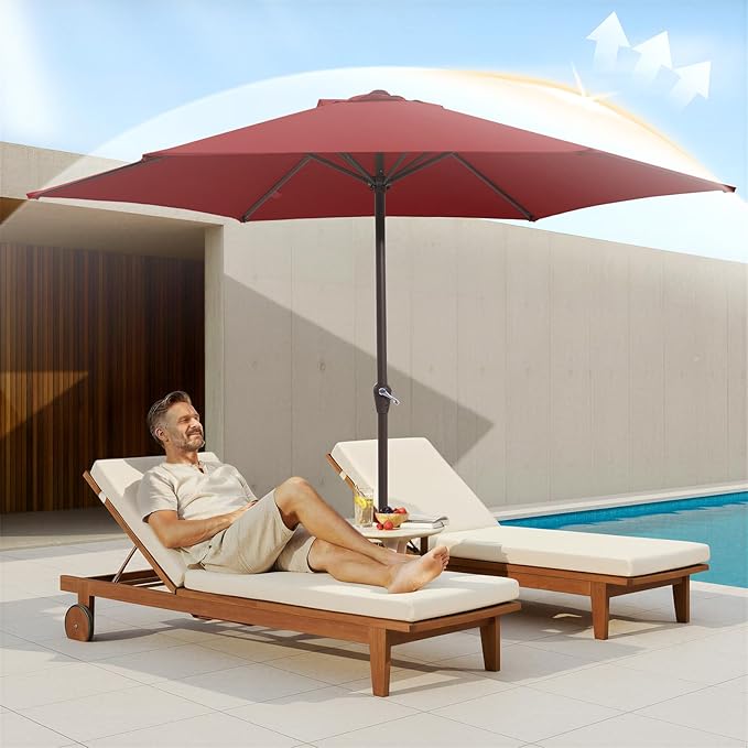 MEWAY 12ft Patio Umbrella Outdoor Table Umbrellas with Crank, Market Umbrella 8 Sturdy Ribs for Deck, Garden, Pool and Backyard, Red