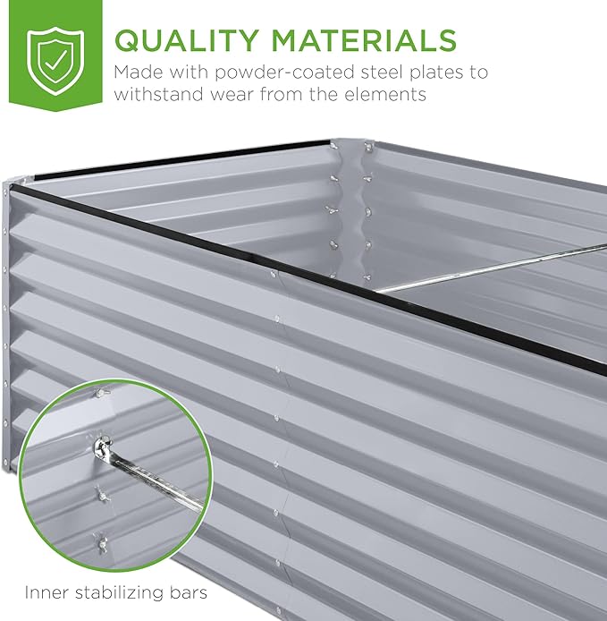 Best Choice Products 6x3x2ft Outdoor Metal Raised Garden Bed, Deep Root Box Planter for Vegetables, Flowers, Herbs, 269 Gallon Capacity, 100% Non Toxic Materials - Moonlight Gray