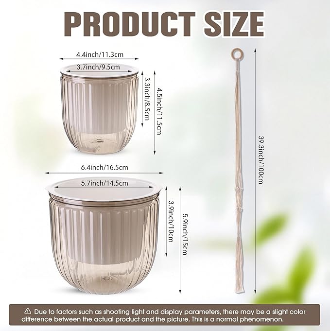 6 Pack Self Watering Hanging Planters Indoor Flower Pots(4.5 +6.5) Visible Water Level Markers 3 Hanging Ropes with Drainage Holes for Indoor Outdoor Garden Home Decor Supplies(Grey)