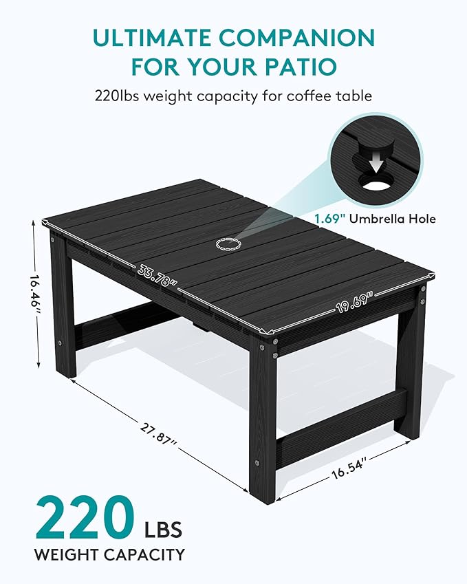 SERWALL Outdoor Coffee Table, HDPE Patio Coffee Table for Outside, Rectangle, Black