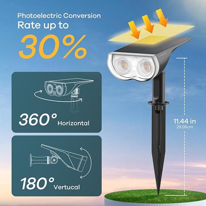 Linkind Solar Lights Outdoor Waterproof IP65, StarRay Dusk-to-Dawn Outdoor Solar Lights, 3 Lighting Modes Solar Spot Lights Outdoor for Garden, Yard, Landscape (Daylight, 4 Pack)