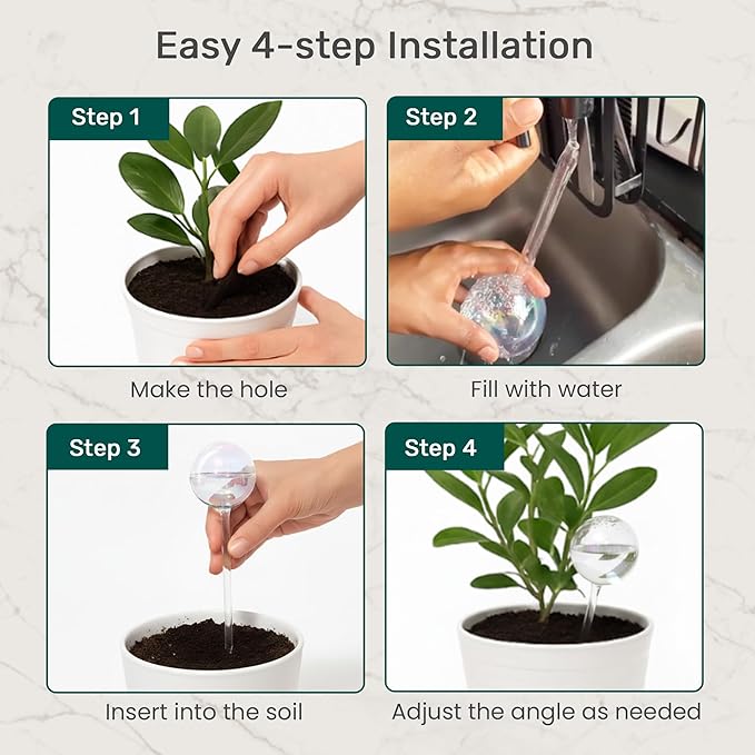Automatic Plant Watering Globes Self Watering Planter Inserts (Set of 4) | Hands Free Clear Glass Bulbs | Planter Spikes to Support Indoor & Outdoor Plant Health (200ml)