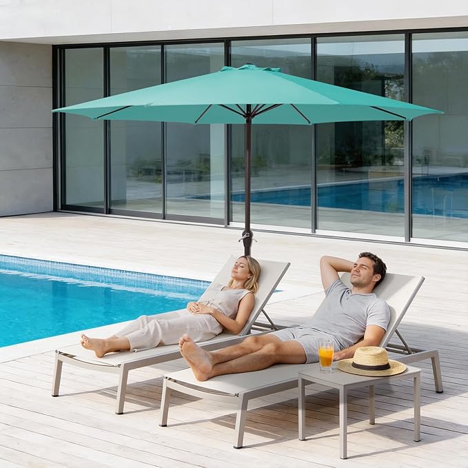 MEWAY 12ft Patio Umbrella Outdoor Table Umbrellas with Crank, Market Umbrella 8 Sturdy Ribs for Deck, Garden, Pool and Backyard, Teal
