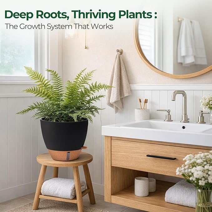 2 Pack 10 Inch Self Watering Pots - Water Level Indicator & Deep Reservoir, Mess-Free Planter for Busy People, Beginners & Gardeners, Fiddle Leaf Fig, Monstera, ZZ Plants, Indoor Outdoor Use (Black)